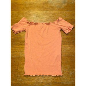 Primark Coral Wide Neck Ruffle Top-XS